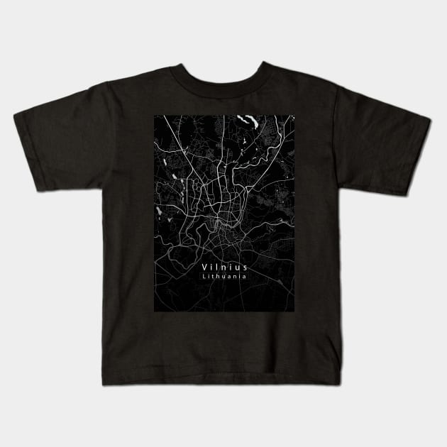 Vilnius Lithuania City Map dark Kids T-Shirt by Robin-Niemczyk